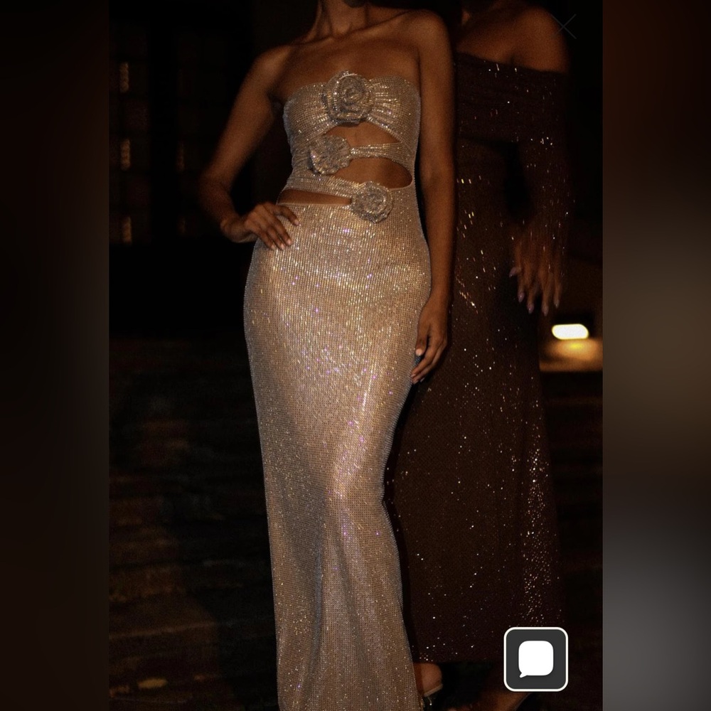 Meshki STASSIE Glittering Strapless Gown in Silver/Nude